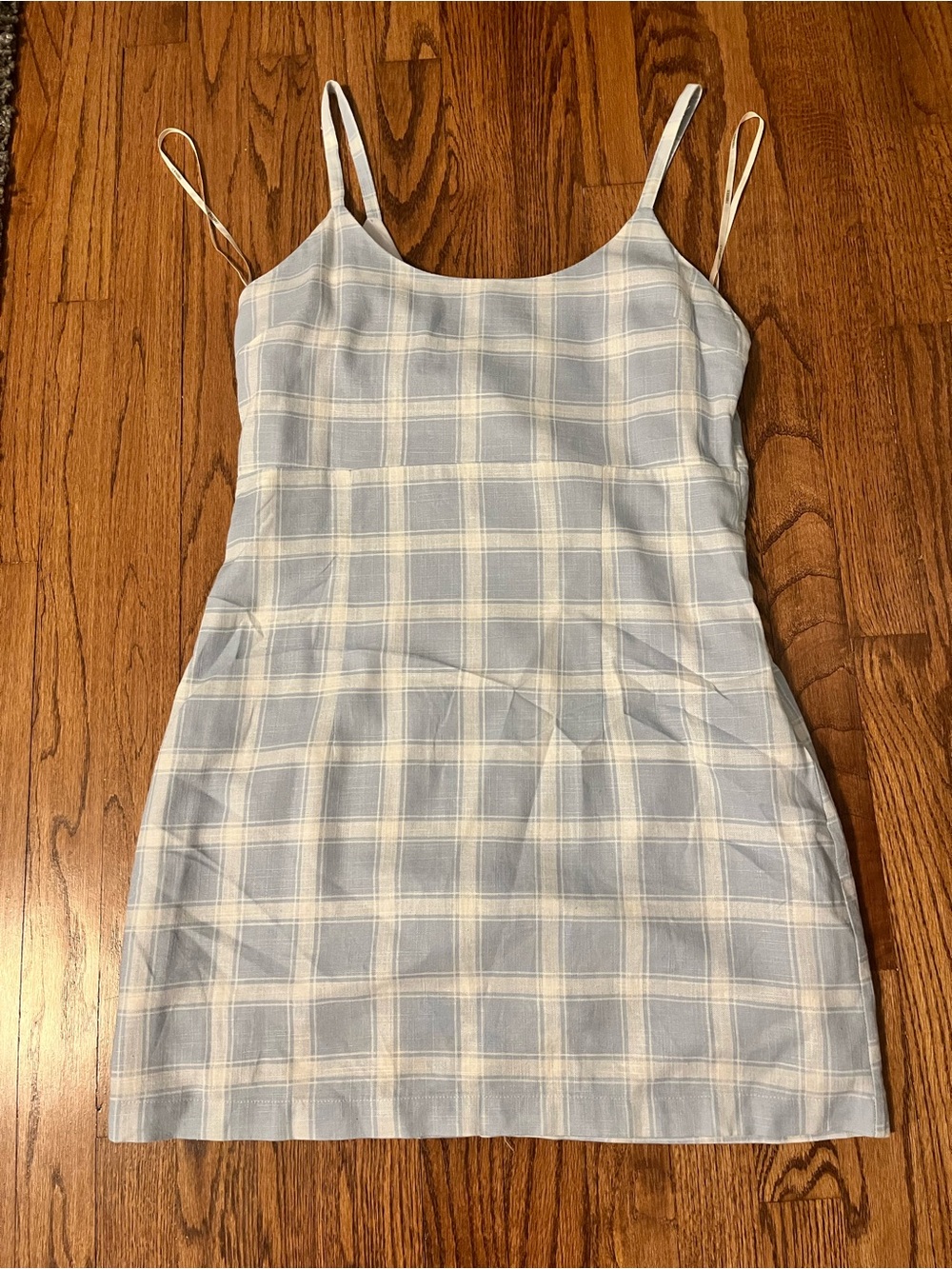 Forever 21 Light Blue & White Plaid Spaghetti Strap Slip Dress